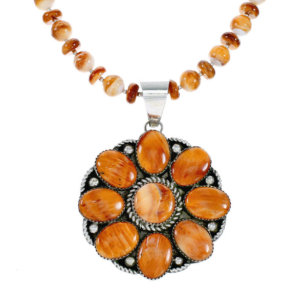 Native American Navajo Oyster Shell Bead Sterling Silver Necklace Pendant Set SX10391