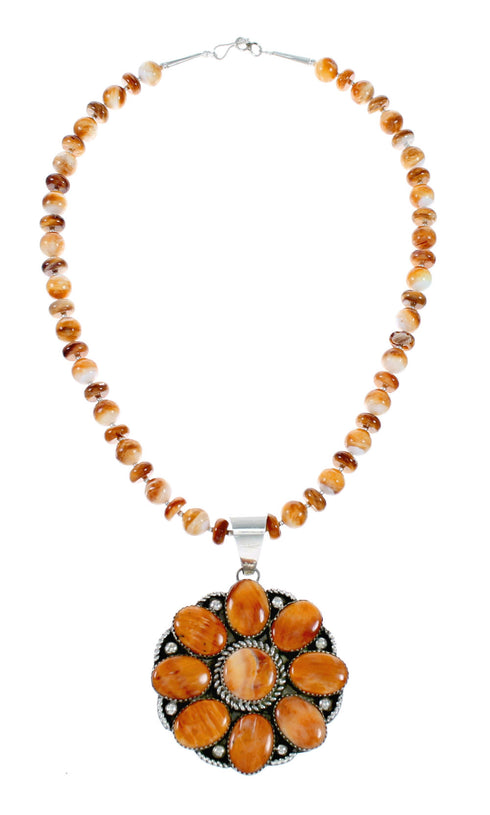 Native American Navajo Oyster Shell Bead Sterling Silver Necklace Pendant Set SX10391