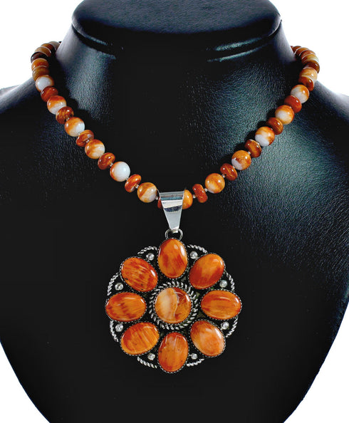 Native American Navajo Oyster Shell Bead Sterling Silver Necklace Pendant Set SX10391