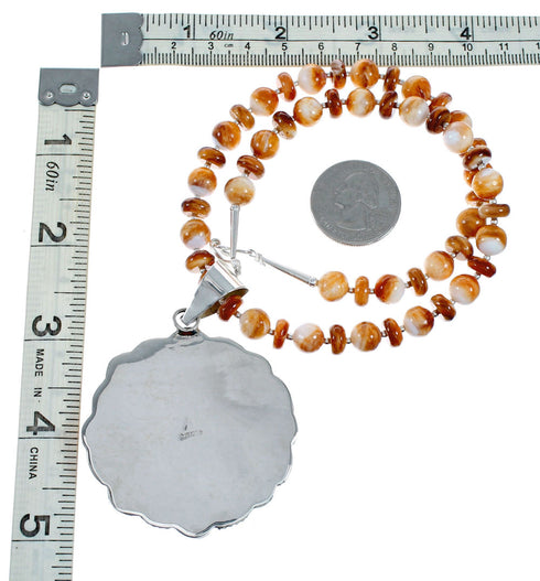 Native American Navajo Oyster Shell Bead Sterling Silver Necklace Pendant Set SX10391