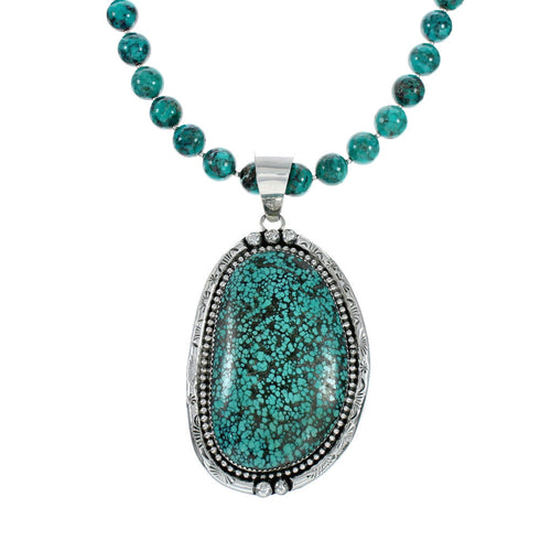 Navajo Turquoise Sterling Silver Necklace Pendant Set SX10393