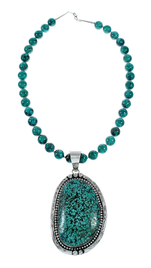 Navajo Turquoise Sterling Silver Necklace Pendant Set SX10393