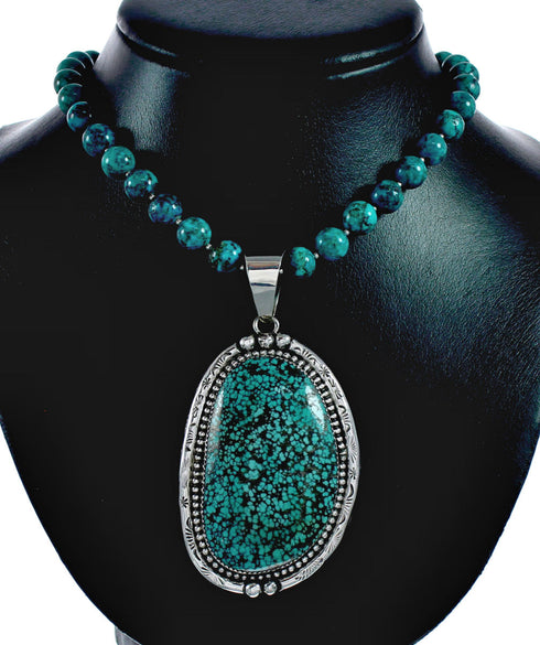 Navajo Turquoise Sterling Silver Necklace Pendant Set SX10393