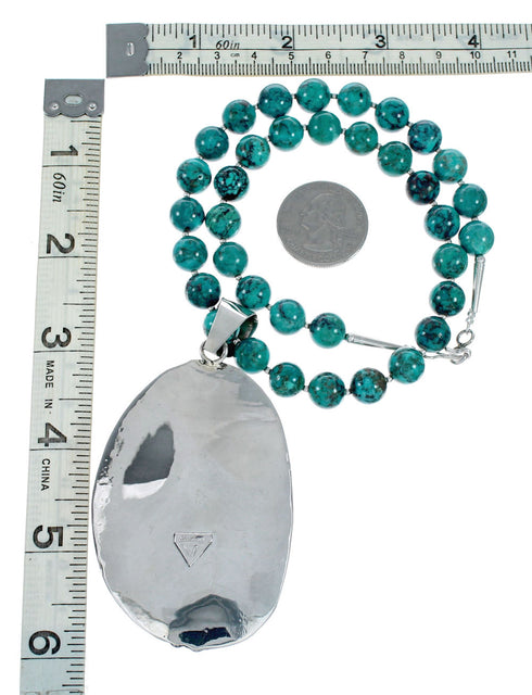Navajo Turquoise Sterling Silver Necklace Pendant Set SX10393