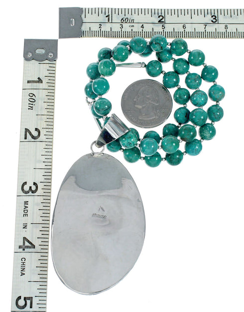 Navajo Turquoise Sterling Silver Necklace Pendant Set SX10392