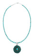 Sterling Silver Turquoise Needlepoint Pendant Navajo Bead Necklace Set SX10396