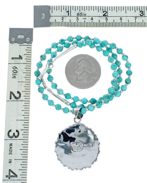 Sterling Silver Turquoise Needlepoint Pendant Navajo Bead Necklace Set SX10396