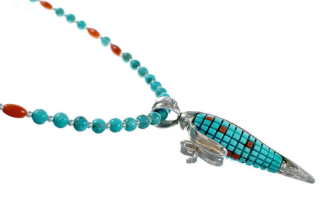 Southwest Turquoise Coral Silver Necklace Corn Pendant Set SX10415