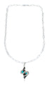 Southwest Sterling Silver Italian Link Chain Turquoise Coral Snake Pendant Necklace Set SX10420
