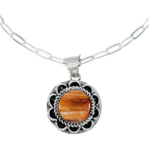 Native American Sterling Silver Italian Link Chain Oyster Shell Pendant Necklace Set SX10410