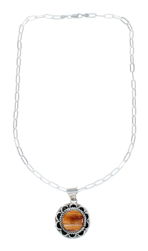 Native American Sterling Silver Italian Link Chain Oyster Shell Pendant Necklace Set SX10410