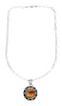 Native American Sterling Silver Italian Link Chain Oyster Shell Pendant Necklace Set SX10410
