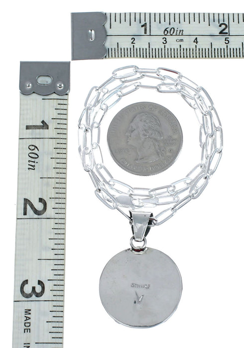 Native American Sterling Silver Italian Link Chain Oyster Shell Pendant Necklace Set SX10410
