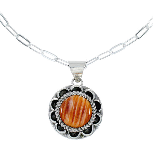 Native American Sterling Silver Italian Link Chain Oyster Shell Pendant Necklace Set SX10411