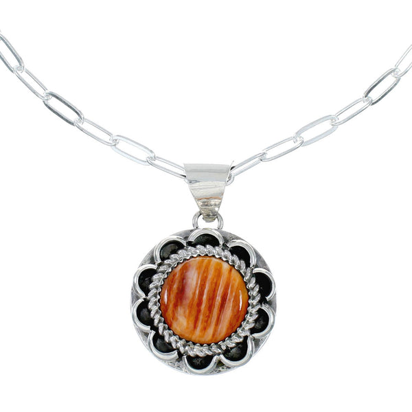 Native American Sterling Silver Italian Link Chain Oyster Shell Pendant Necklace Set SX10411