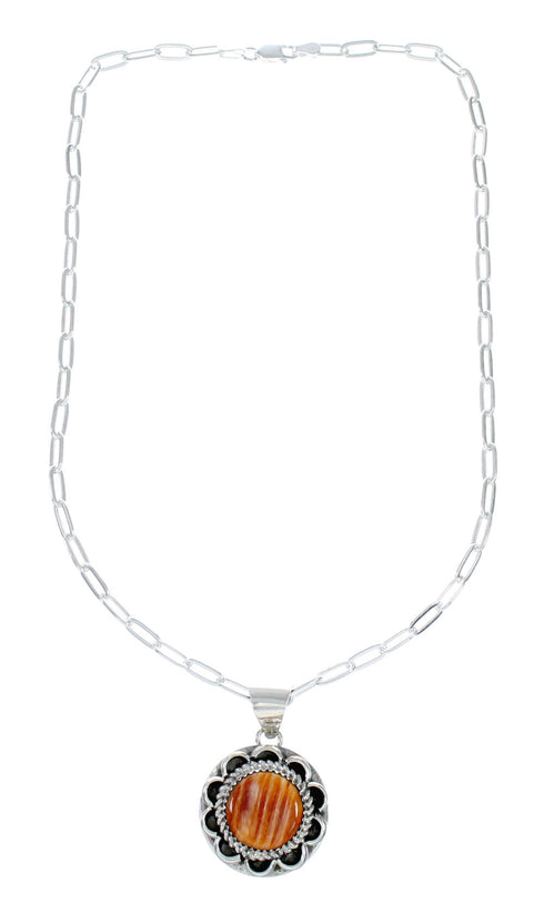 Native American Sterling Silver Italian Link Chain Oyster Shell Pendant Necklace Set SX10411