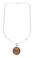 Native American Sterling Silver Italian Link Chain Oyster Shell Pendant Necklace Set SX10411