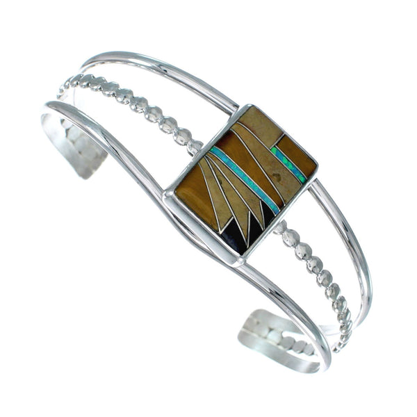 Sterling Silver And Multicolor Inlay Southwest Cuff Bracelet SX10427