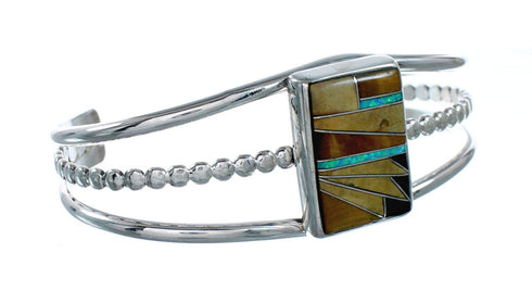 Sterling Silver And Multicolor Inlay Southwest Cuff Bracelet SX10427