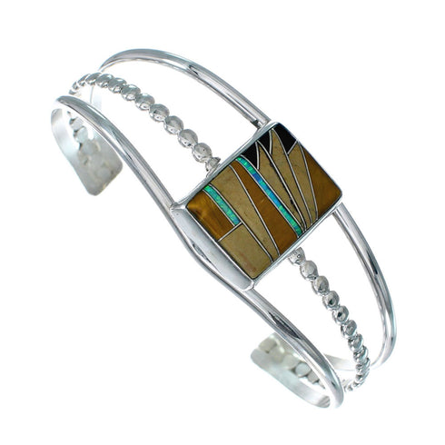 Sterling Silver And Multicolor Inlay Southwest Cuff Bracelet SX10428