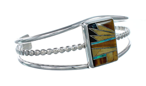 Sterling Silver And Multicolor Inlay Southwest Cuff Bracelet SX10428
