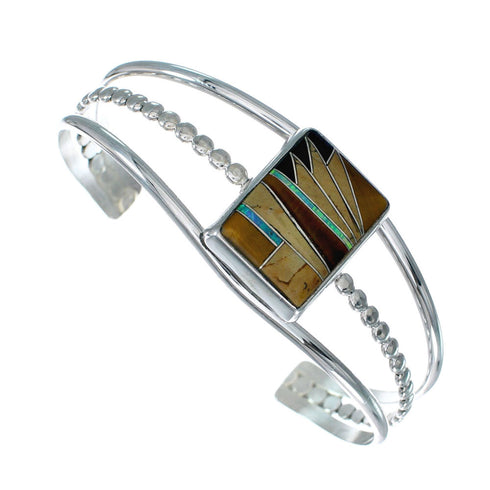 Sterling Silver And Multicolor Inlay Southwest Cuff Bracelet SX10429