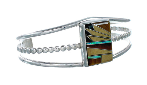 Sterling Silver And Multicolor Inlay Southwest Cuff Bracelet SX10429