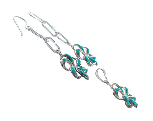 Genuine Turquoise Sterling Silver Flower Hook Dangle Earrings And Pendant Set SX10426