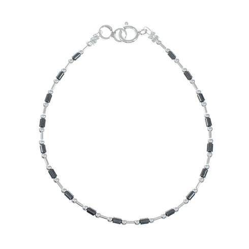 Hand Strung Liquid Silver & Hematite Bead Bracelet SX10418