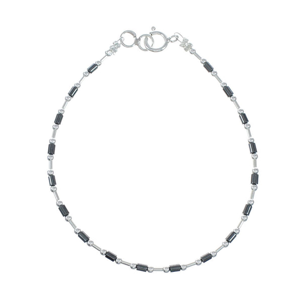 Hand Strung Liquid Silver & Hematite Bead Bracelet SX10418
