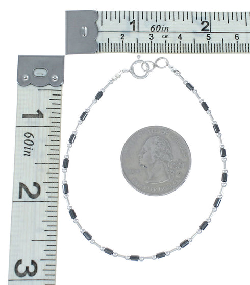 Hand Strung Liquid Silver & Hematite Bead Bracelet SX10418