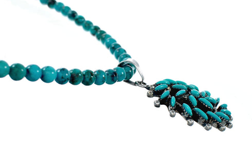 Sterling Silver Turquoise Needlepoint Pendant Navajo Bead Necklace Set SX10434