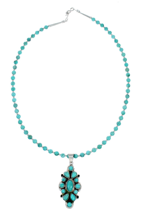 Turquoise Sterling Silver Navajo Bead Necklace And Pendant Set SX10432