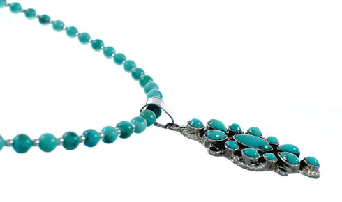 Turquoise Sterling Silver Navajo Bead Necklace And Pendant Set SX10432