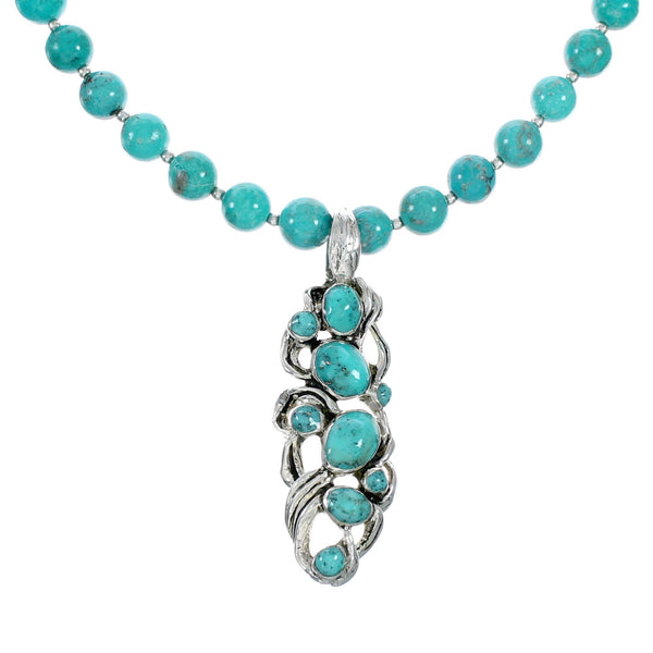 Southwest Turquoise Silver Necklace Pendant Set SX10435