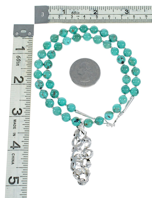 Southwest Turquoise Silver Necklace Pendant Set SX10437