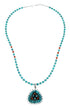 Navajo Turquoise Coral Needlepoint Pendant Bead Sterling Silver Necklace Set SX10440