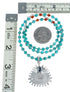 Navajo Turquoise Coral Needlepoint Pendant Bead Sterling Silver Necklace Set SX10440