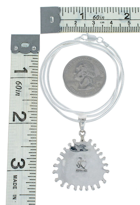 Southwest Silver Italian Snake Chain Necklace Needlepoint Turquoise Coral Pendant Set SX10450
