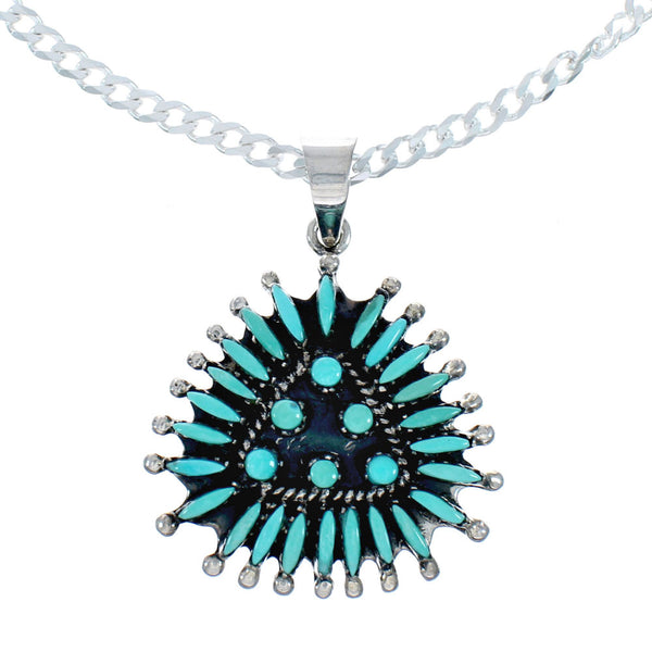 Southwest Silver Link Necklace Turquoise Needlepoint Pendant Set SX10451