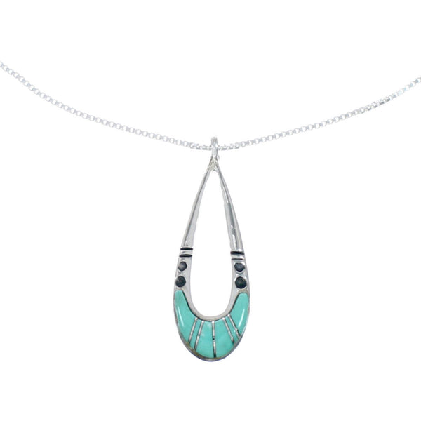 Southwest Turquoise Inlay Sterling Silver Box Chain Necklace Set SX10444