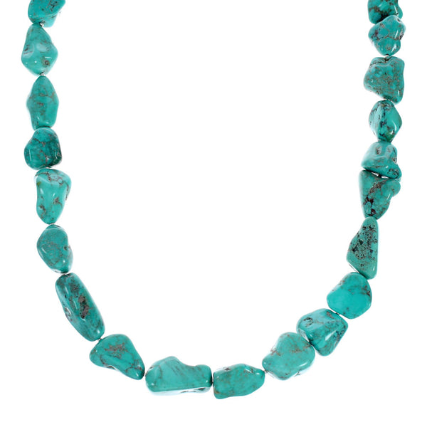 Turquoise Native American Sterling Silver Bead Necklace SX10448