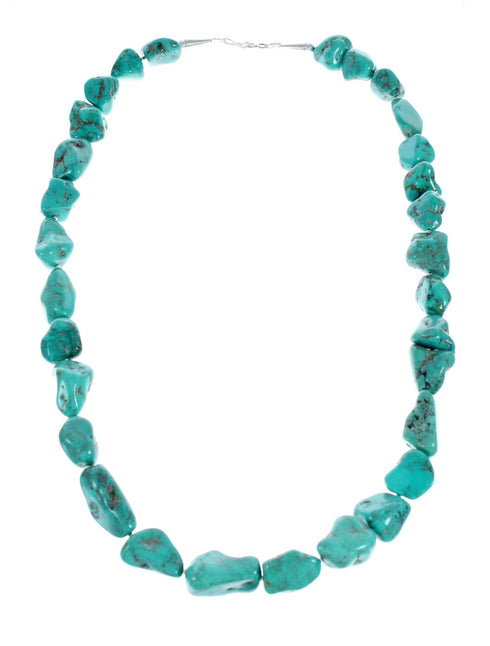 Turquoise Native American Sterling Silver Bead Necklace SX10448
