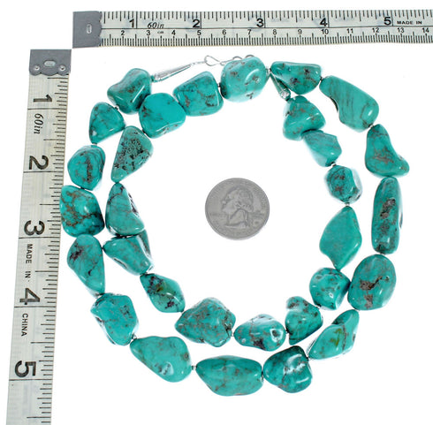Turquoise Native American Sterling Silver Bead Necklace SX10448