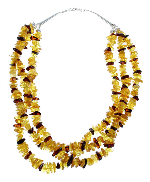 3-Strand Amber Sterling Silver Native American Bead Necklace SX10430