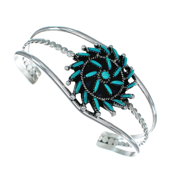 Turquoise Needlepoint Sterling Silver Navajo Cuff Bracelet SX10458