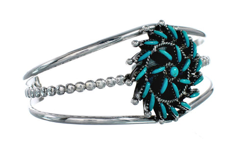 Turquoise Needlepoint Sterling Silver Navajo Cuff Bracelet SX10458