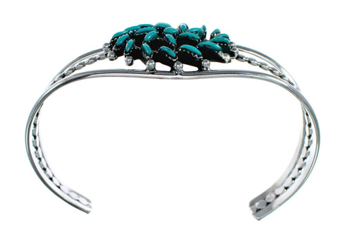 Turquoise Needlepoint Sterling Silver Navajo Cuff Bracelet SX10458