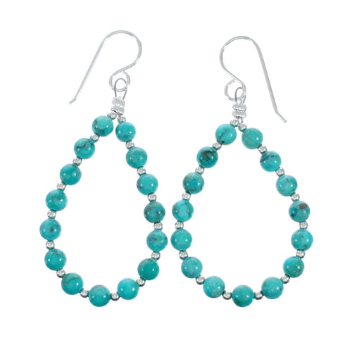 Turquoise Sterling Silver Navajo Indian Bead Hook Dangle Earrings SX10455