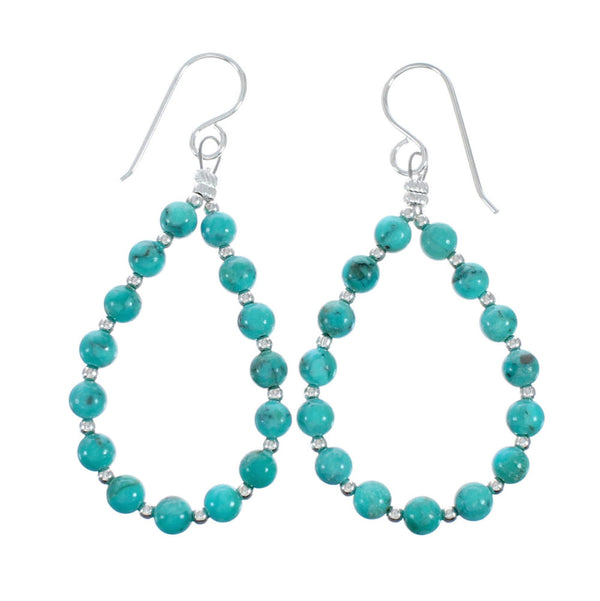 Turquoise Sterling Silver Navajo Indian Bead Hook Dangle Earrings SX10455